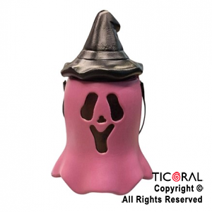 CARAMELERA FANTASMA CON TAPA FUCSIA HALLOWEEN x 1